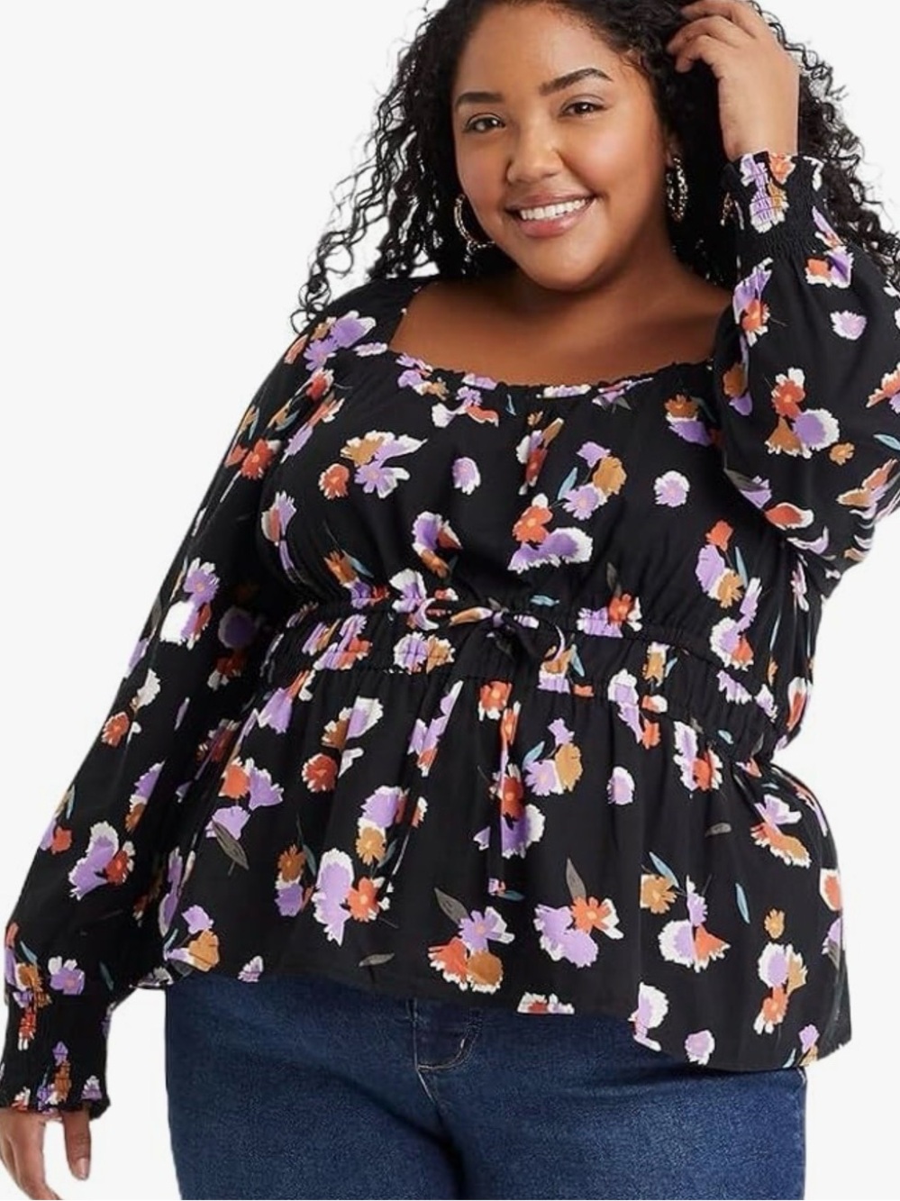 Ava & Viv Floral Peplum Smocked Top, Size 3X